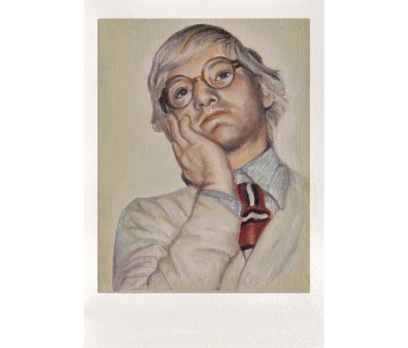 David Hockney, 9x12 cm, oil on wood